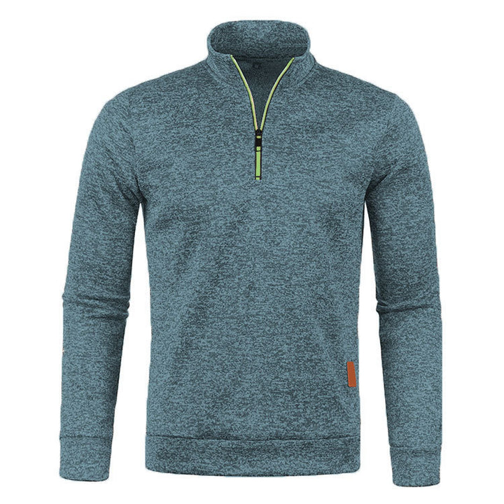 Men's knit sweater with stand-up collar and zipper