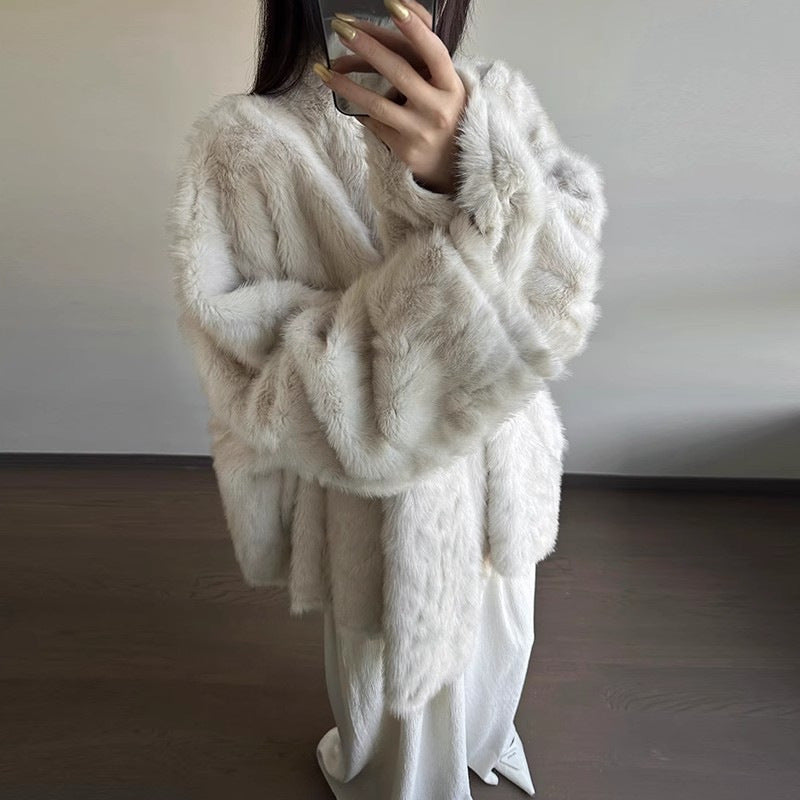 Padded faux fur coat, bat sleeves