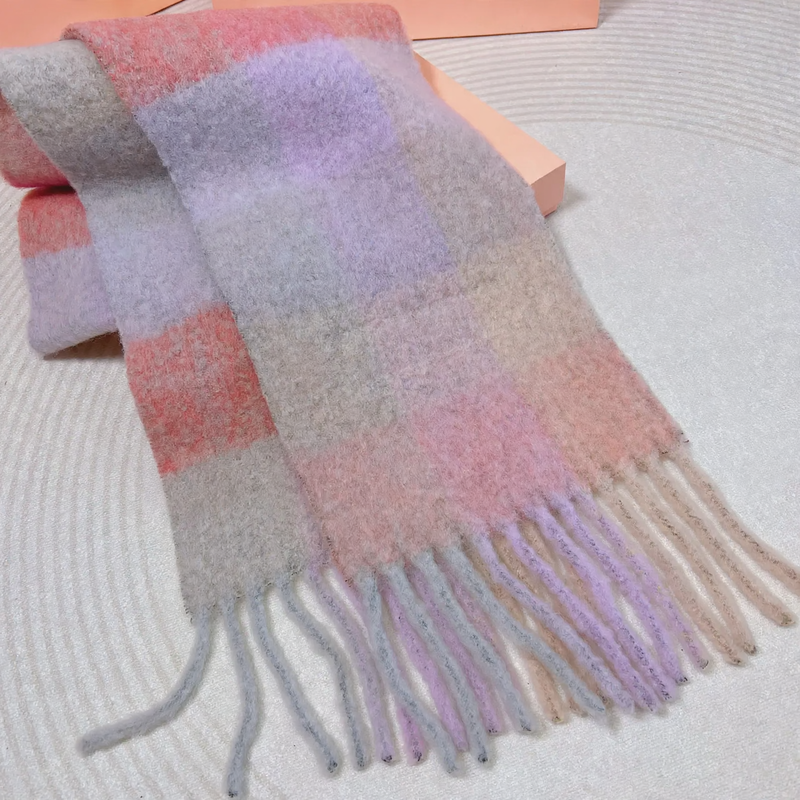 Long Rainbow Scarf made of Mohair-Wool Blend