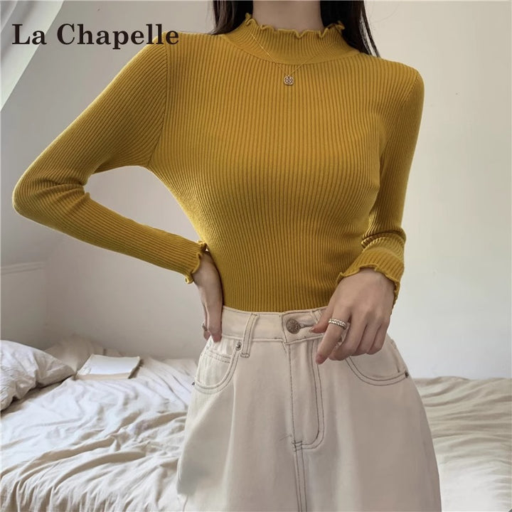 Versatile women's knitted pullover with stand-up collar
