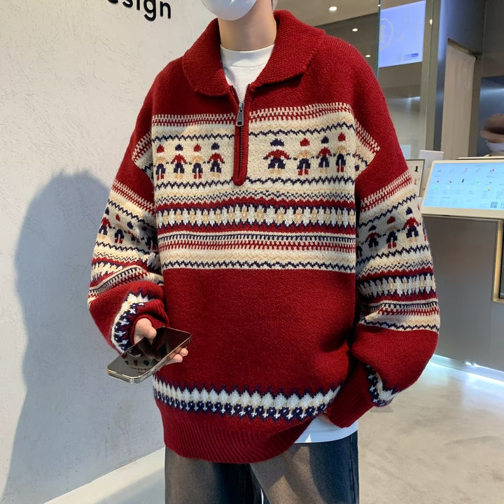 Unisex knitted sweater with zipper and snowman motif