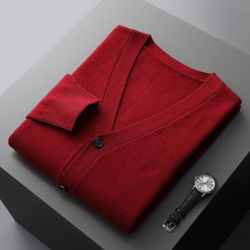 Men's cardigan with V-neck, wool