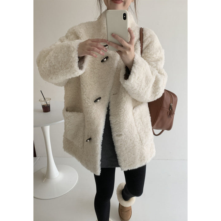 Sheepskin coat with toggle buttons, mid-length