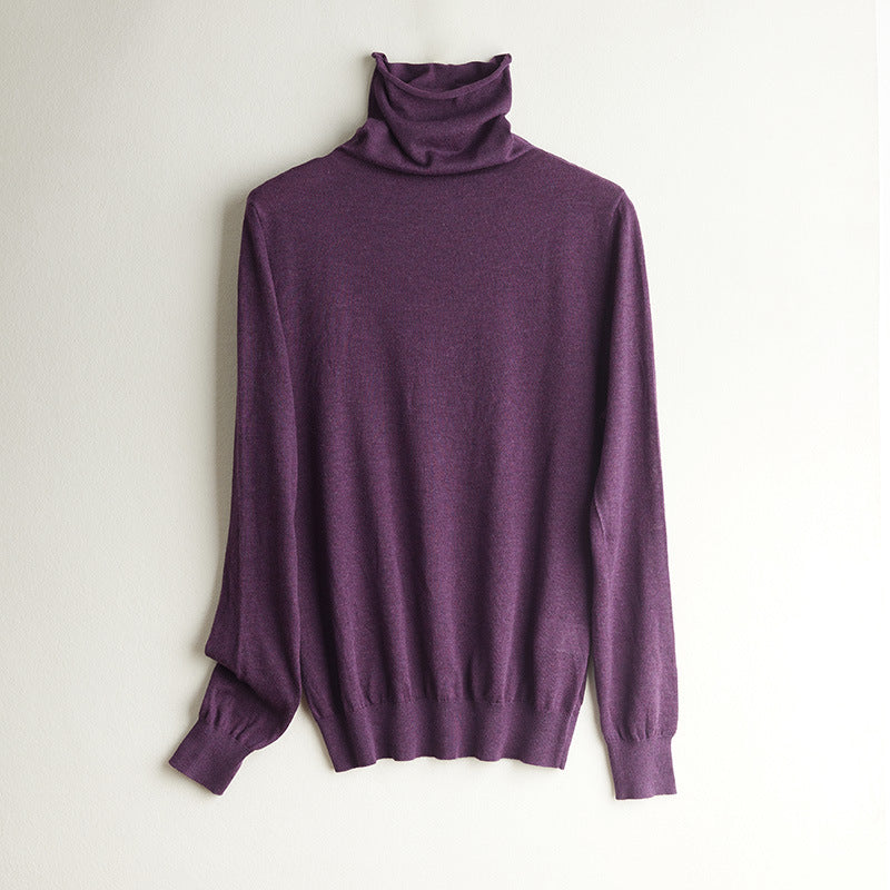 Women's silk knit sweater, standing collar
