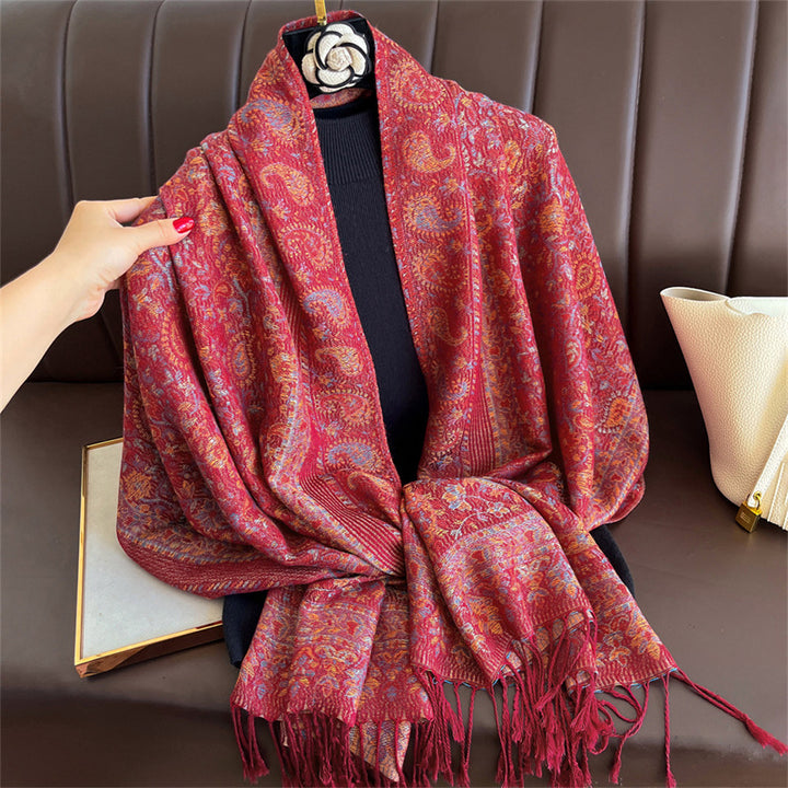Jacquard scarf with fringes, 70x180 cm