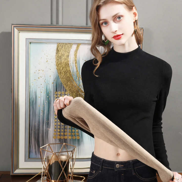 Women's long-sleeve shirt with wool and silk blend, lined