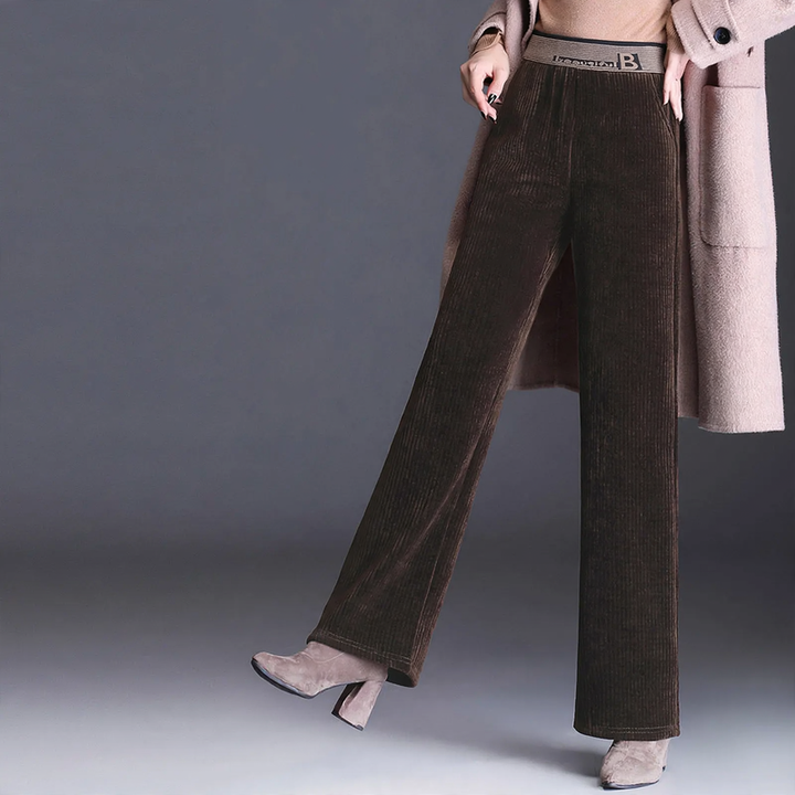 Padded women's corduroy pants with high waistband