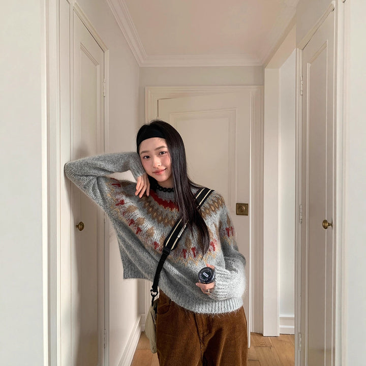 Mohair knit sweater with Fair Isle pattern