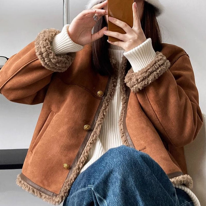 Ladies' winter jacket, plush appearance, lined, casual style