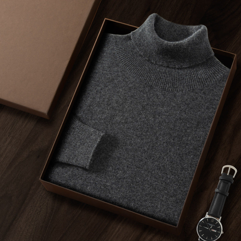 Men's Cashmere Sweater, High Collar, Business Casual