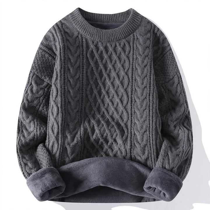Padded knit sweater with cable pattern