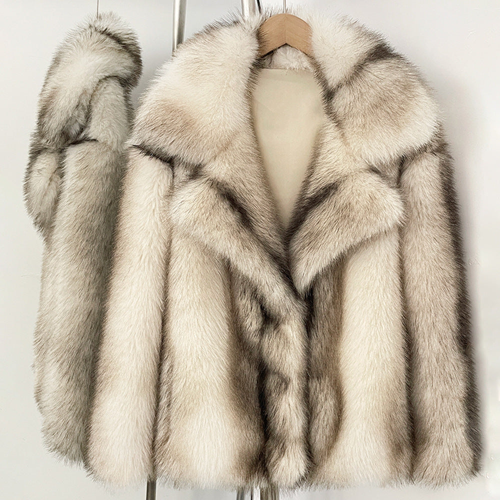 Women's Faux Fur Coat with Lapel Collar, Mid-Length