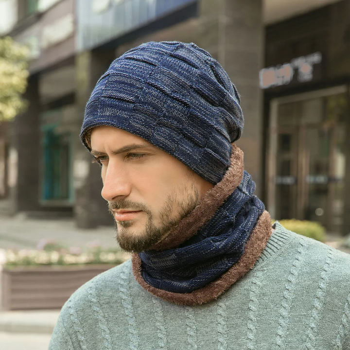 Winter knitted hat and scarf set, lined, 9507