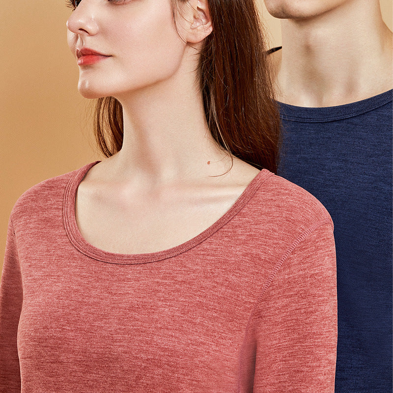 Thermal underwear set with round neckline, solid color