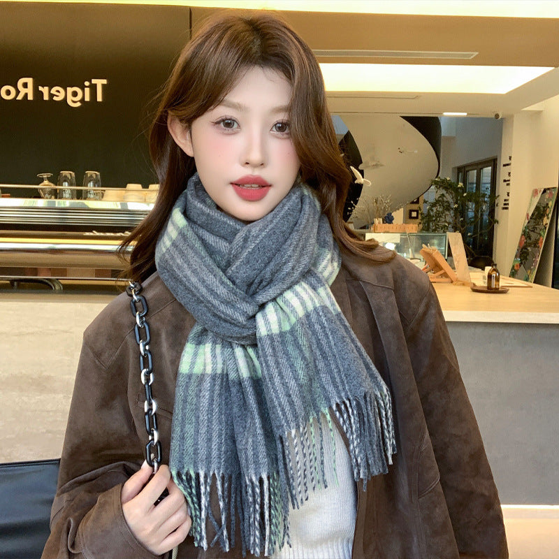 Wool scarf, checked or solid color, 170x32cm