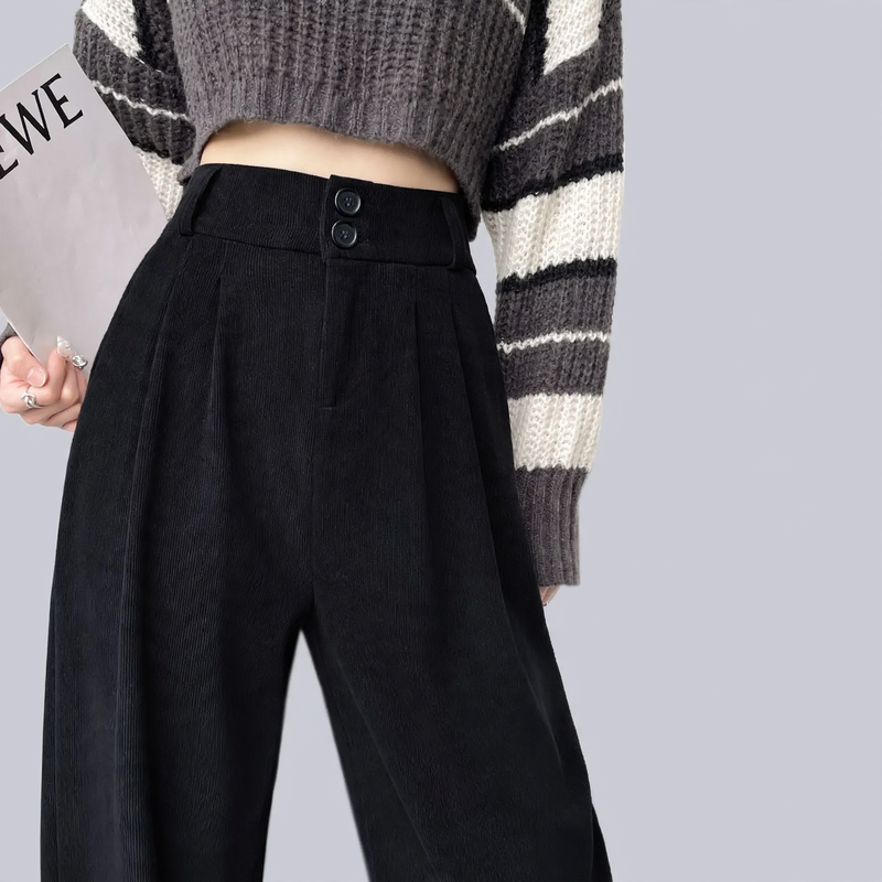 Padded chenille suit pants with wide leg