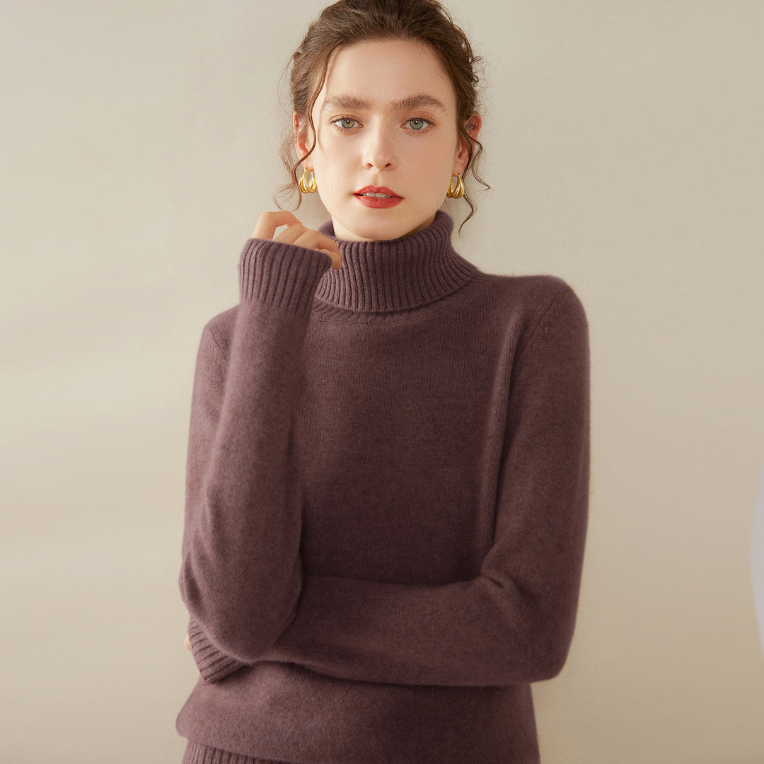 Women's cashmere sweater, high-neck, two-ply, knitted