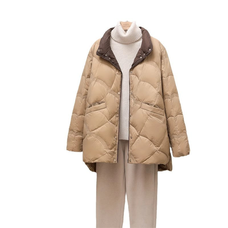 Light down jacket for women, mid-length, plus size