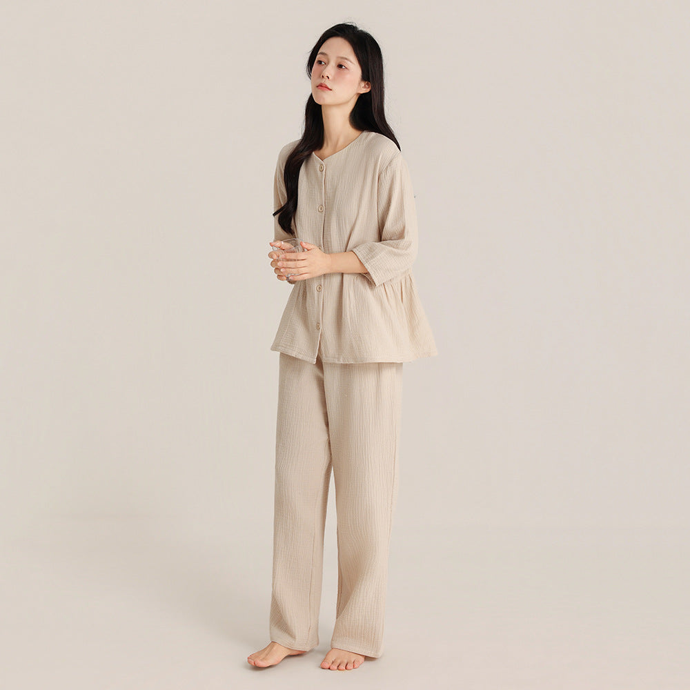 Cotton pajama set, round neck, for couples