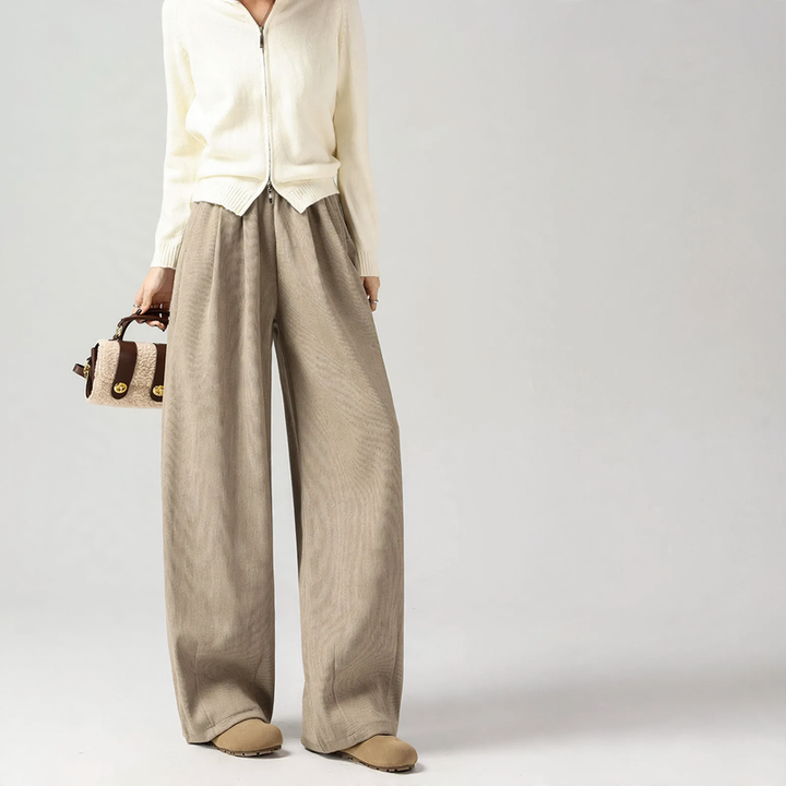 Women's corduroy pants, lined, wide cut, brown