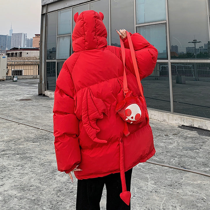 Oversize women's quilted jacket with hood and cartoon motif