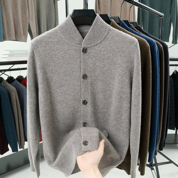 Men's cardigan with standing collar and buttons