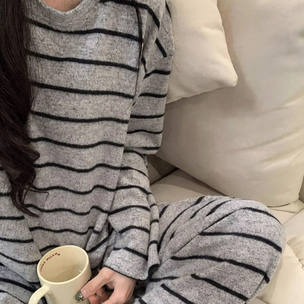 Warm striped pajamas set for couples