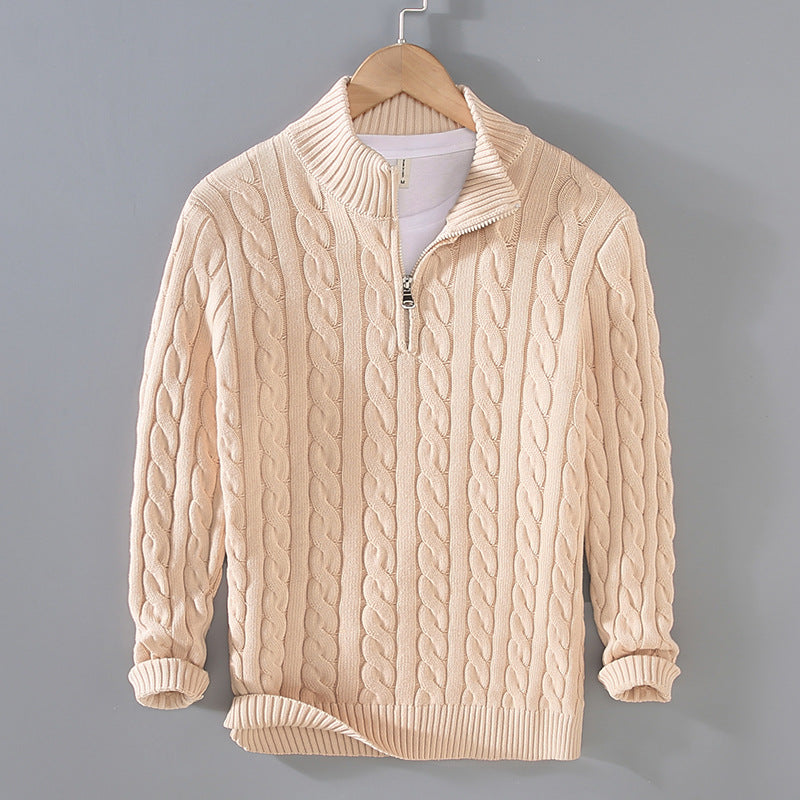 Men's knitted pullover with zipper and stand-up collar