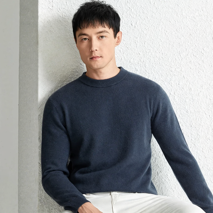 Men's cashmere sweater, crew neck, solid color