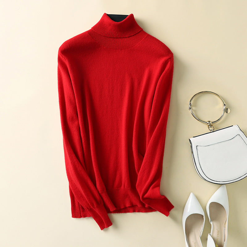 Women's wool sweater, high neck, fine knit