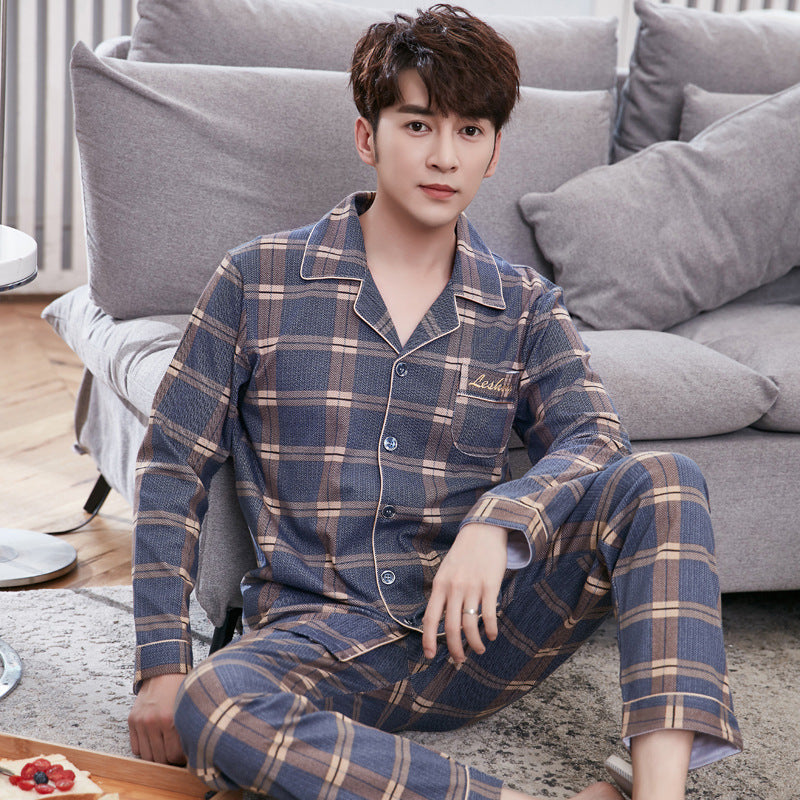 Men's pajamas made of pure cotton, long-sleeved