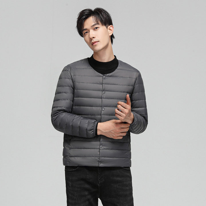 Light men's down jacket, round neck