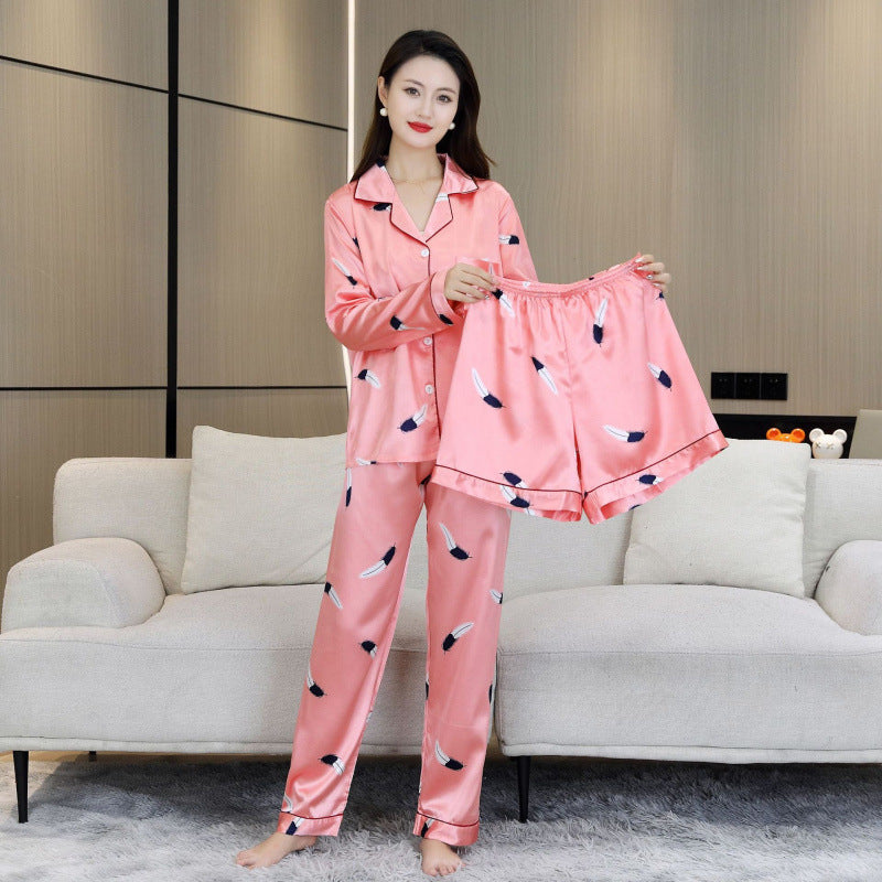 Elegant 3-piece ice silk house suit set for women