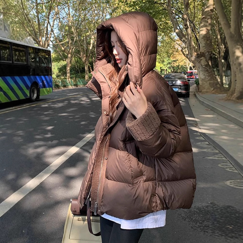 Padded winter jacket with lambskin imitation collar