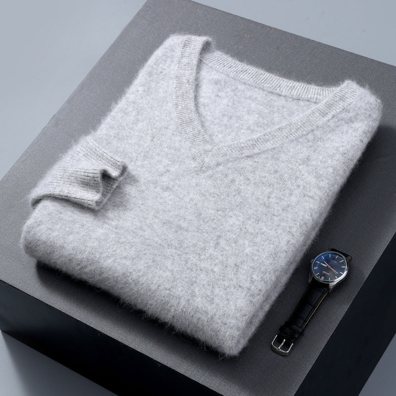 Men's Wool Sweater, V-Neck, Loose, Solid Color