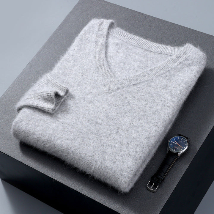 Men's Wool Sweater, V-Neck, Loose, Solid Color