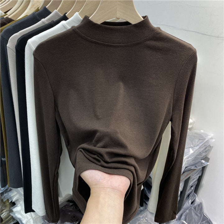 Women’s Long Sleeve Shirt with Stand Collar and Brushed Inner Side