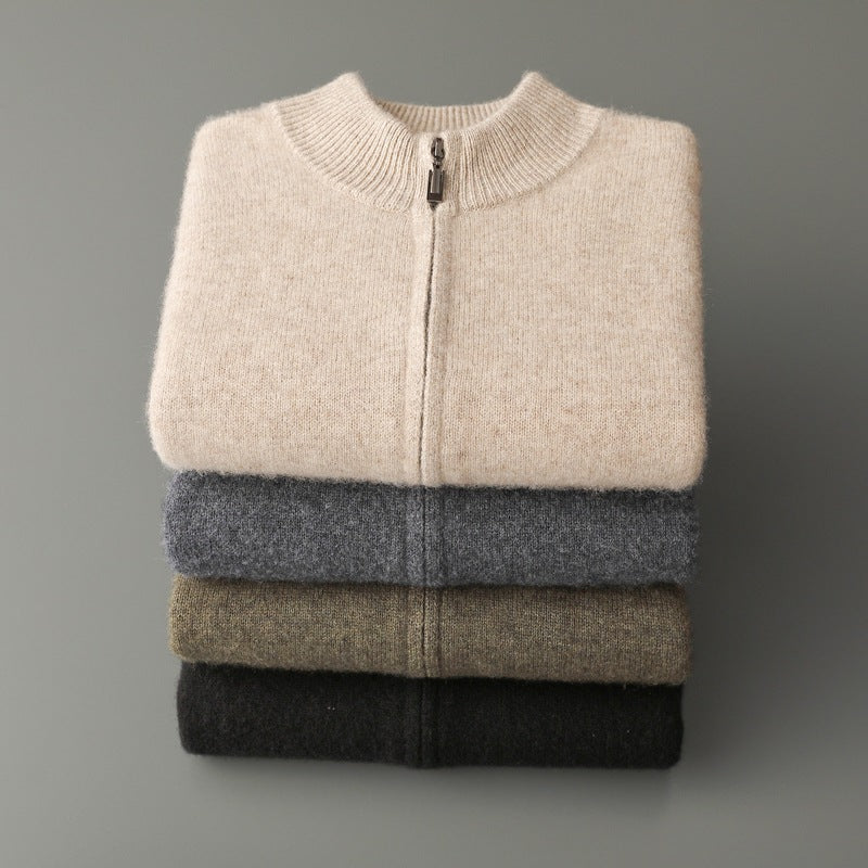 Men's cardigan made of pure wool, standing collar, 500g