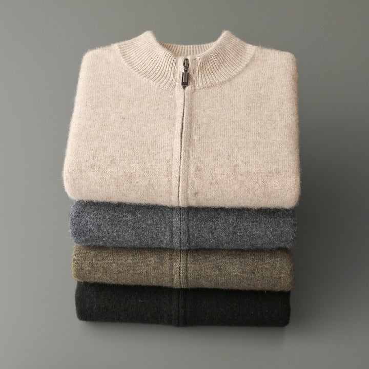 Men's cardigan made of pure wool, standing collar, 500g