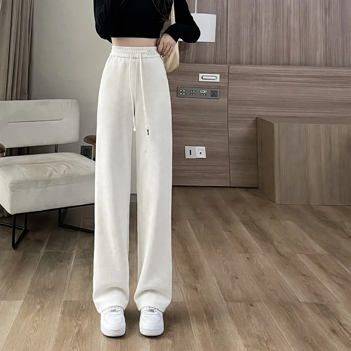 Padded corduroy leisure pants with high waist