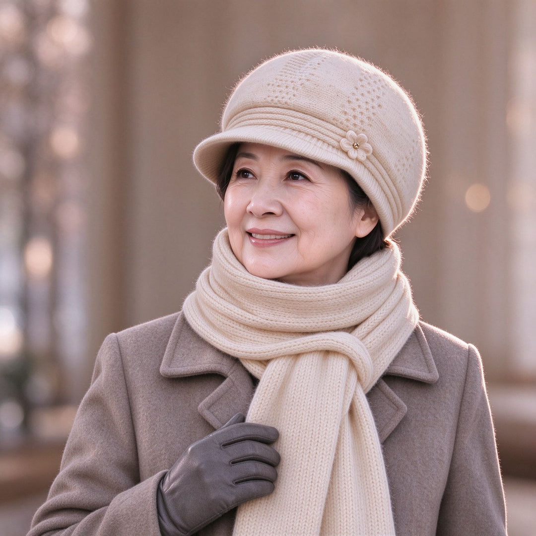 Winter knit set for women: hat and scarf with ear protection