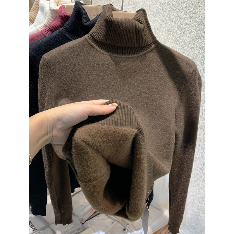 Men's knit sweater with fleece lining and stand-up collar