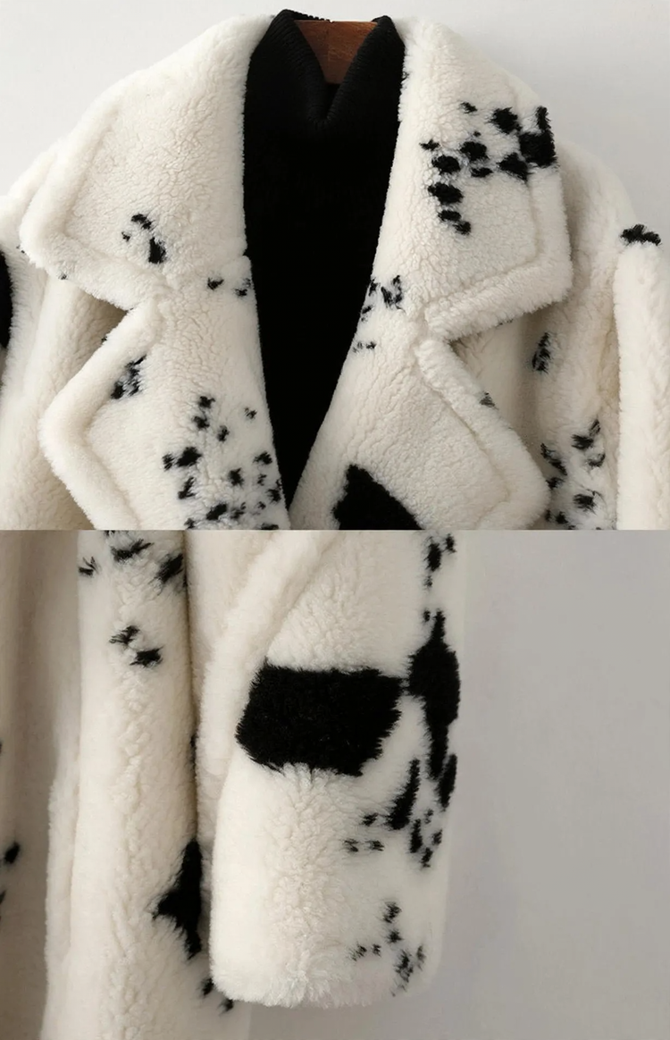 Teddy coat with animal print, lined, women's