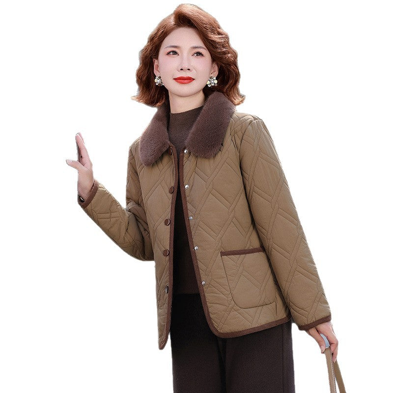 Ladies winter jacket with faux fur collar and lining