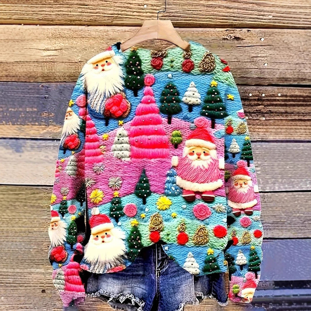 Women's Christmas sweater with 3D Santa Claus print