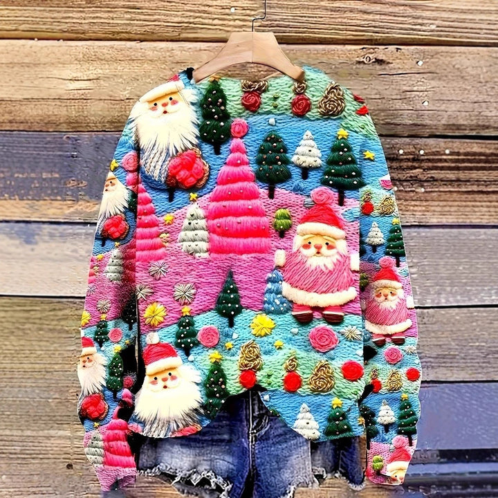 Women's Christmas sweater with 3D Santa Claus print