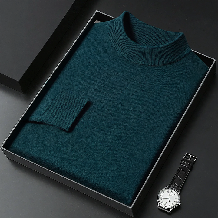 Men's knit sweater with stand collar, simple design