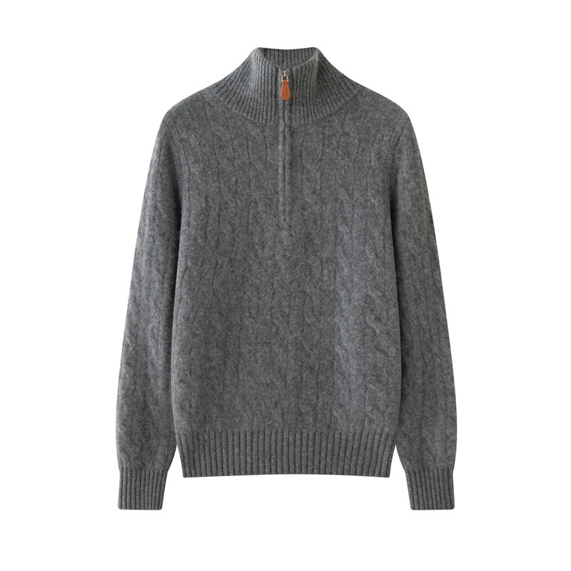 Women's knit sweater with zipper and cable pattern