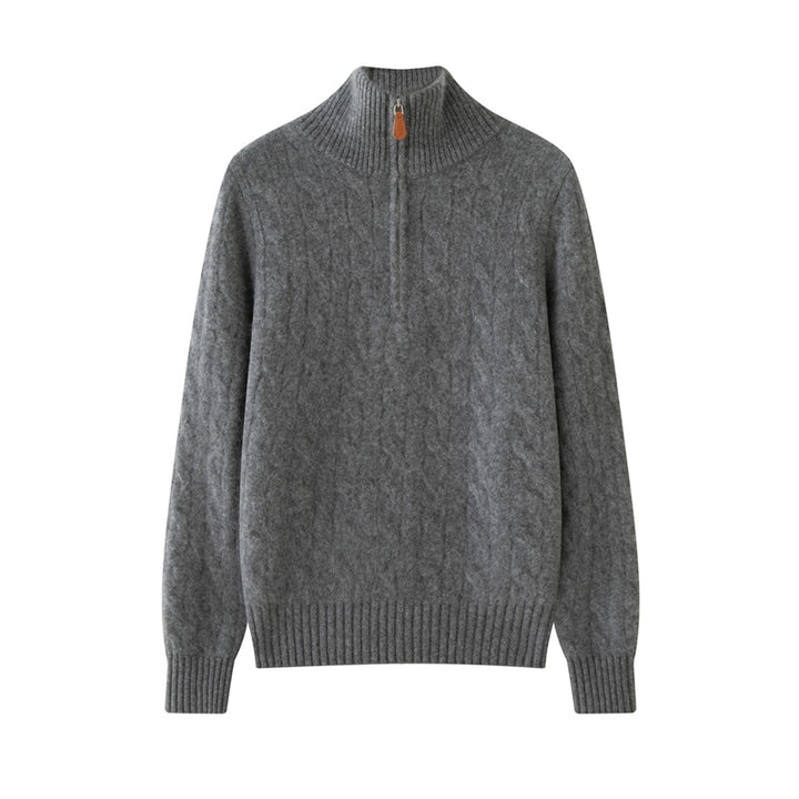 Women's knit sweater with zipper and cable pattern