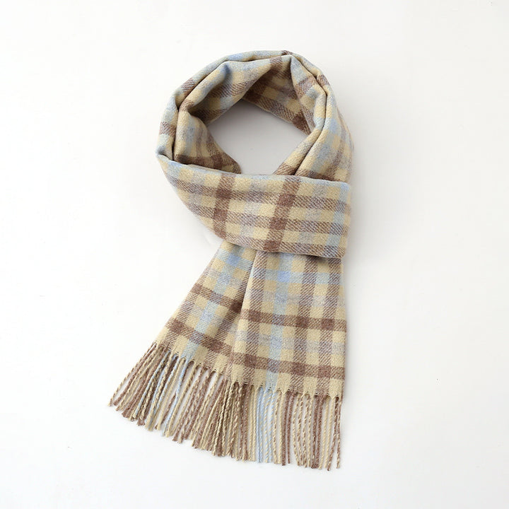 Wool scarf, checked or solid color, 170x32cm